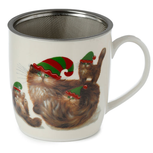 Kim Haskins Christmas Elf Cats Porcelain Mug & Infuser Set