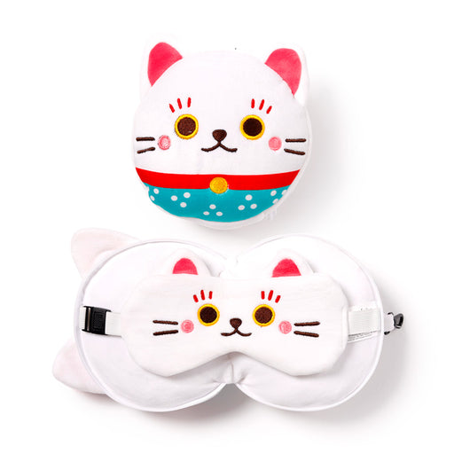Relaxeazzz Maneki Neko Lucky Cat Plush Travel Pillow & Eye Mask
