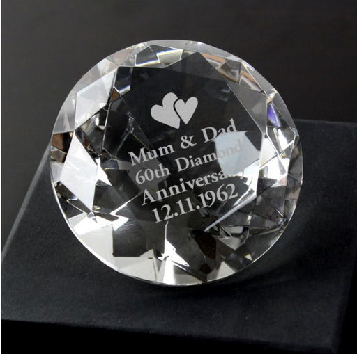 60th Diamond Wedding Anniversary Personalised Crystal Glass Paperweight in Gift Box