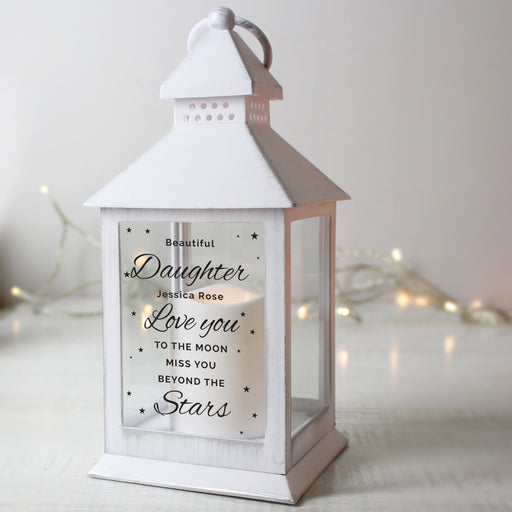 Personalised Miss You Beyond The Stars Memorial White Lantern