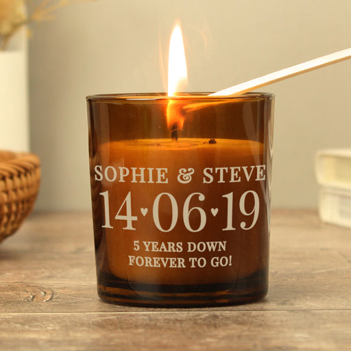 Personalised Wedding Amber Glass Candle