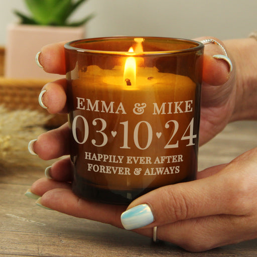 Personalised Wedding Amber Glass Candle