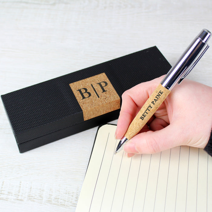 Personalised Initial & Name Cork Pen & Box Set