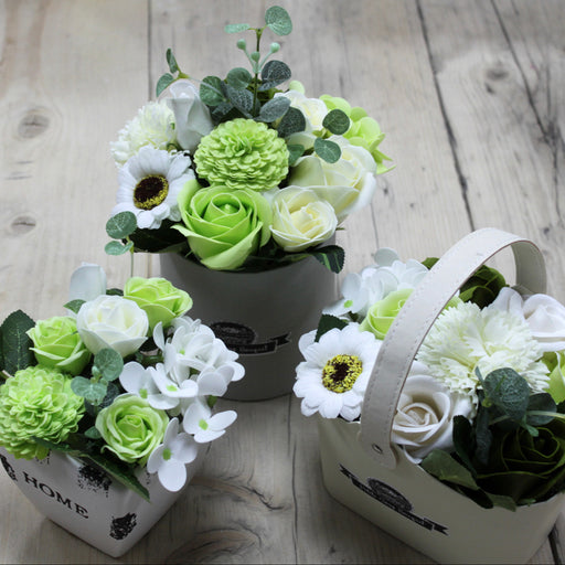 Soap Flower Bouquet Petite Basket - Pastel Green