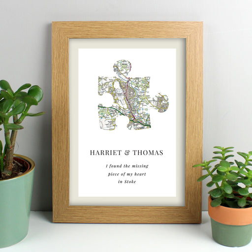 Personalised Present Day Map Puzzle Piece A4 Framed Wall Art