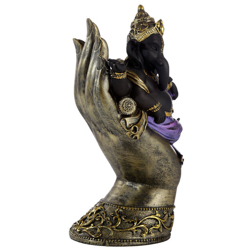 Purple, Gold and Black Ganesh Lying in Buddha Hand Statue