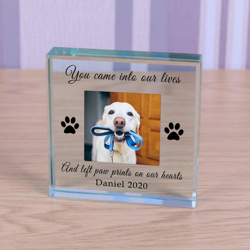 Personalised Dog Memorial Glass Token - Paw Prints On Our Hearts