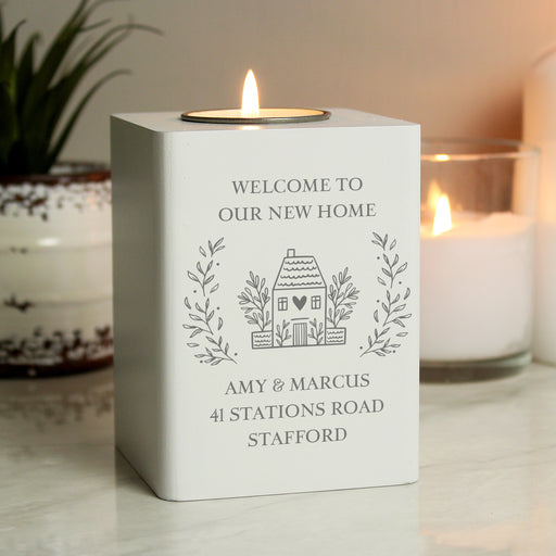Personalised HOME Wooden Tealight Holder | New Home Gift