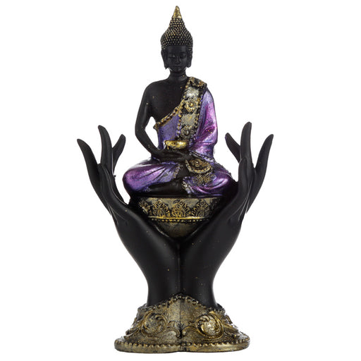 Purple, Gold and Black Thai Buddha Statue Sitting in Hands