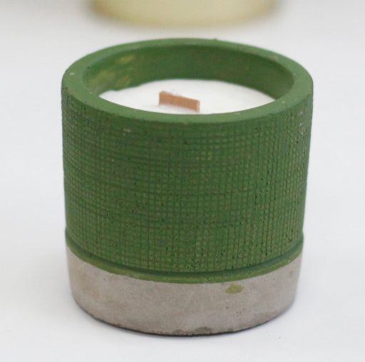 Concrete Wooden Wick Medium Candle Pot - Green - Sea Moss & Herbs
