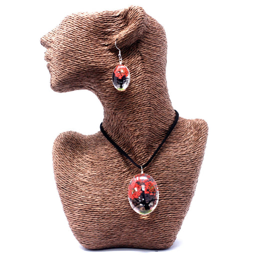 Pressed Flowers Jewellery Set - Tree of Life - Coral