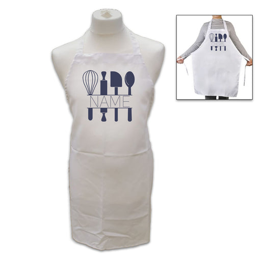 Personalised White Adult Apron - Name with Baking Utensils Image 2
