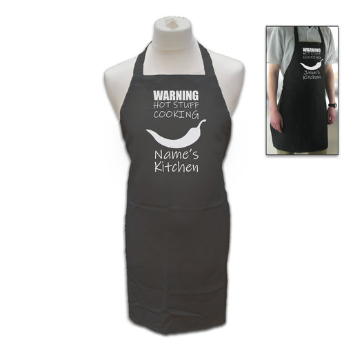Personalised Black Apron with Hot Stuff - Name's Kitchen Image 2