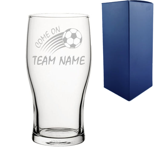 Engraved Football Pint Glass with Come On Curved Football Design Image 2