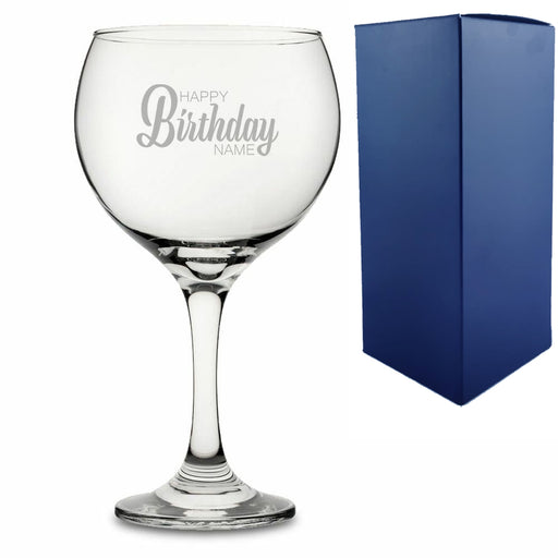 Engraved Gin Balloon Cocktail Glass with Happy Birthday Name Design Image 2