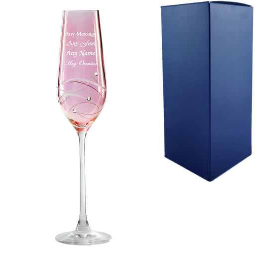 Personalised engraved pink diamante champagne flute with spiral design cutting add any message Image 1