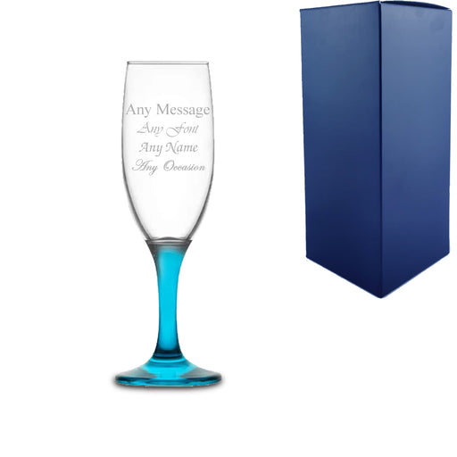Engraved Blue Stemmed Champagne Flute Image 1