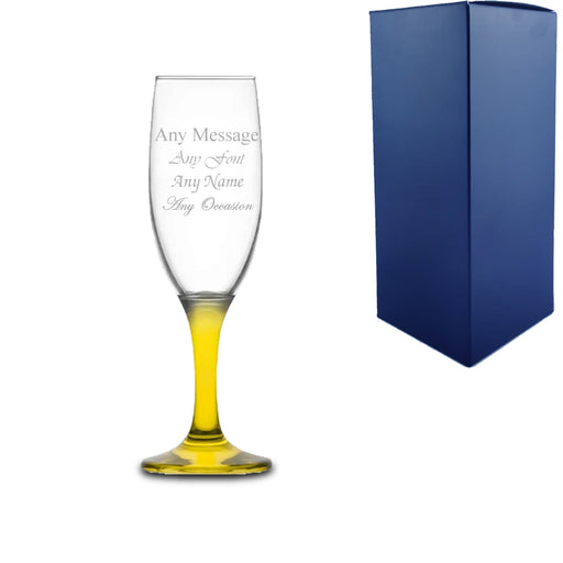 Engraved Yellow Stemmed Champagne Flute Image 1