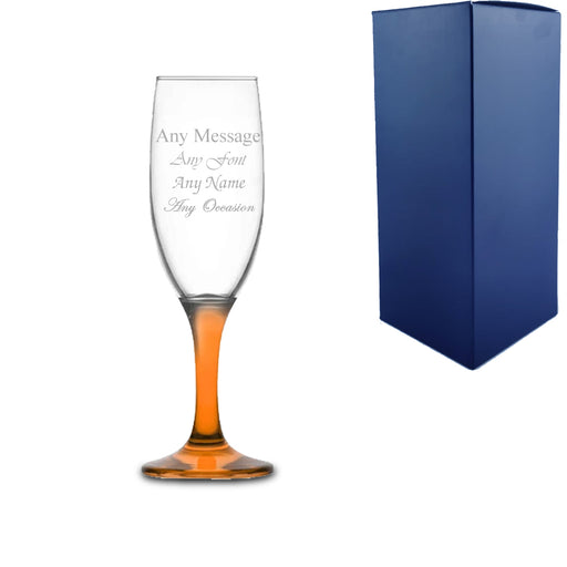 Engraved Orange Stemmed Champagne Flute Image 1