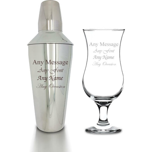Engraved Cocktail Shaker with Strainer and Pina Colada Glass Image 2