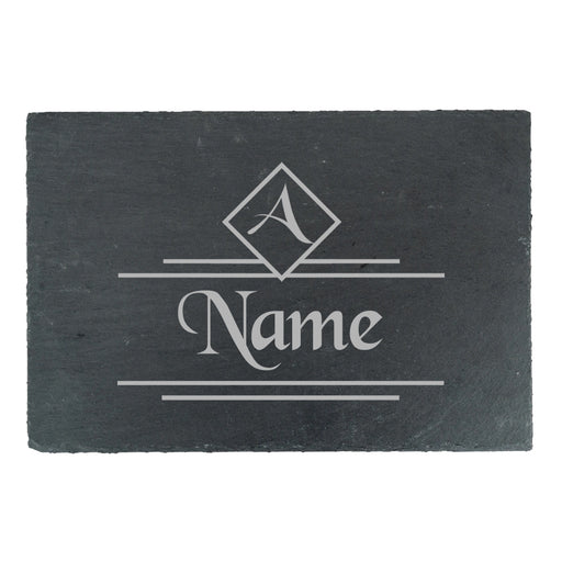 Engraved Rectangular Slate Cheeseboard with Name and Initial Design Image 2
