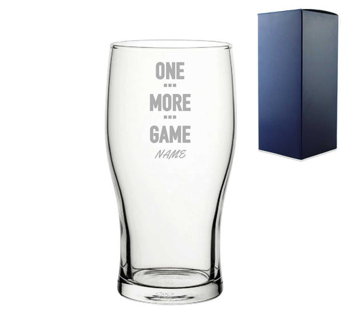 Engraved Pint Glass with One More Game Name Design Image 1