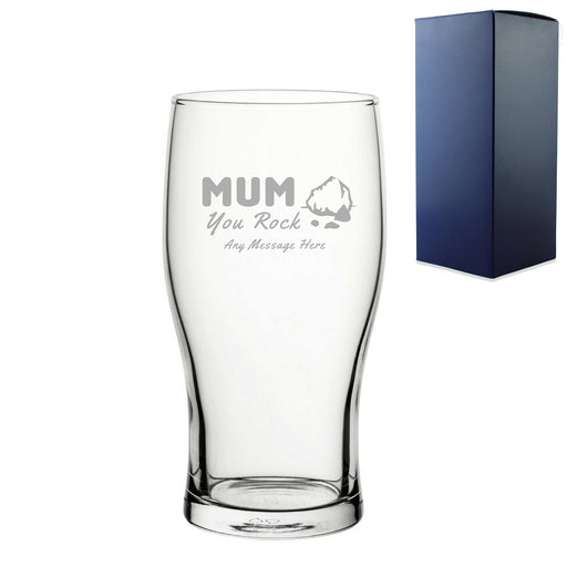 Engraved Pint Glass 20oz With  Mum You Rock Design Gift Boxed Image 1