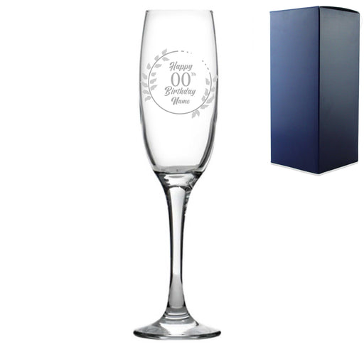 Engraved  Champagne Flute Happy 20,30,40,50... Birthday Wreath Image 1