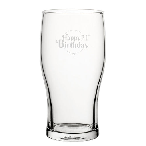 Happy 21st Birthday Balloon Design - Engraved Novelty Tulip Pint Glass Image 1