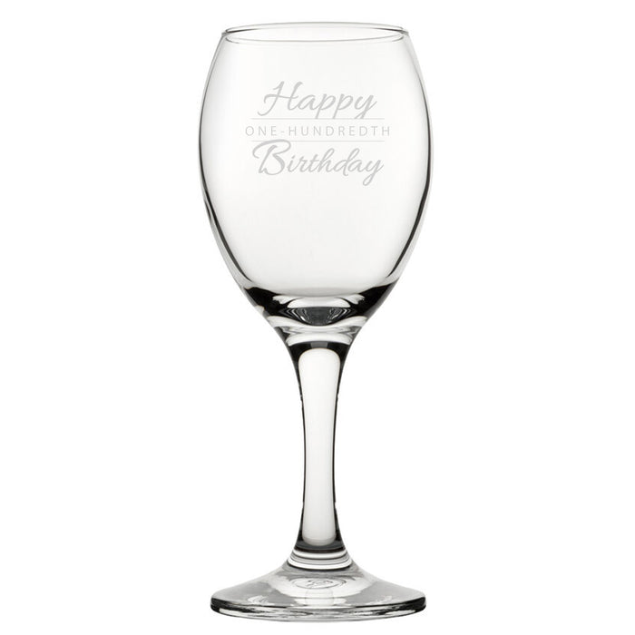 Happy 100th Birthday Modern Design - Engraved Novelty Wine Glass Image 1