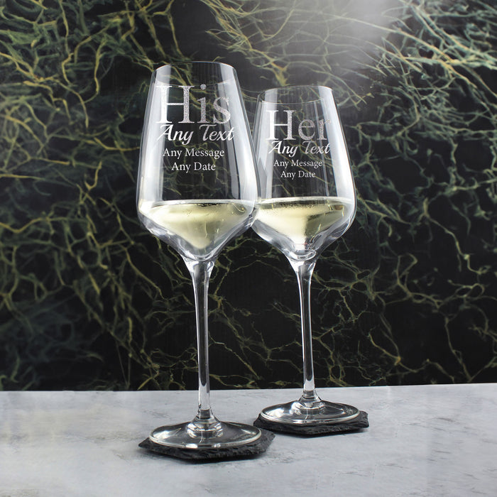 Engraved His and Hers Large Crystal Wine Glasses, Gift Boxed