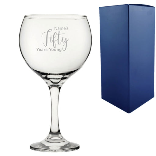 Engraved 50th Birthday Cubata Gin Glass, Years Young Delicate Font Image 1
