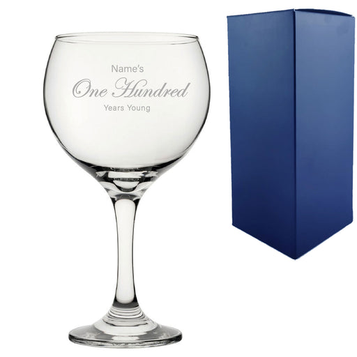 Engraved 100th Birthday Cubata Gin Glass, Years Young Curly Font Image 1