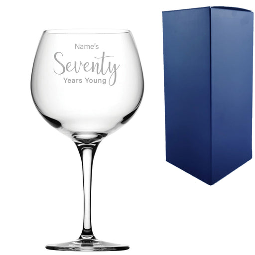 Engraved 70th Birthday Primeur Gin Glass Years Young Delicate Font Image 1