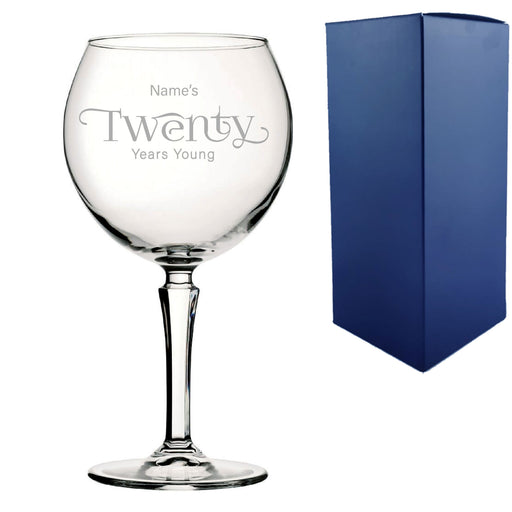 Engraved 20th Birthday Hudson Gin Glass, Years Young Sweeping Font Image 2