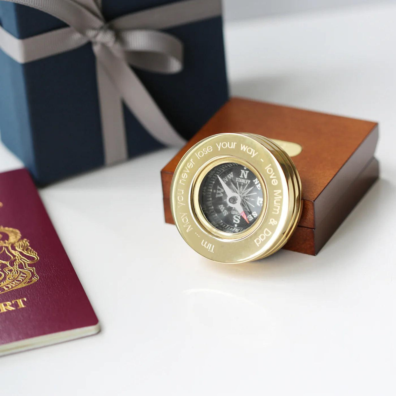 Personalised Brass Compass | Compass In Wooden Box