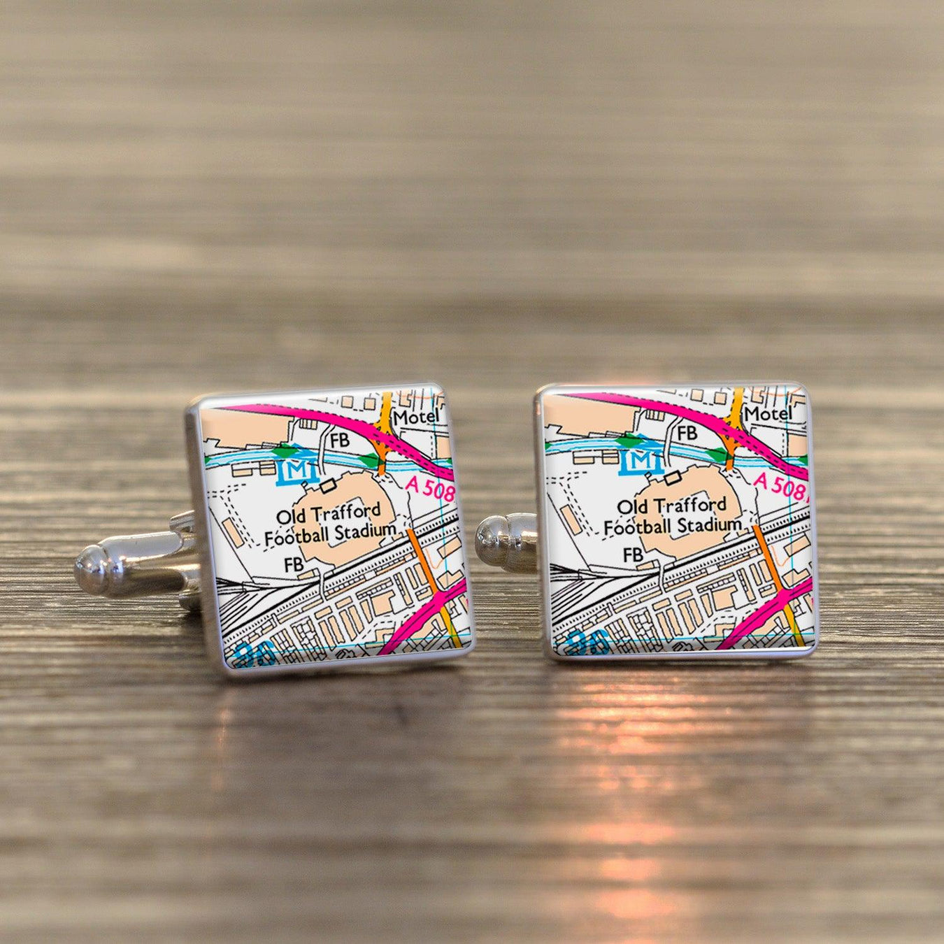 High Quality Silver Finish Football Stadium Map Cufflinks