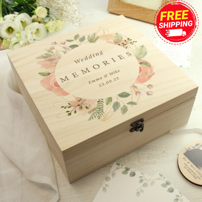 Personalised Floral Watercolour Wedding Memory Box