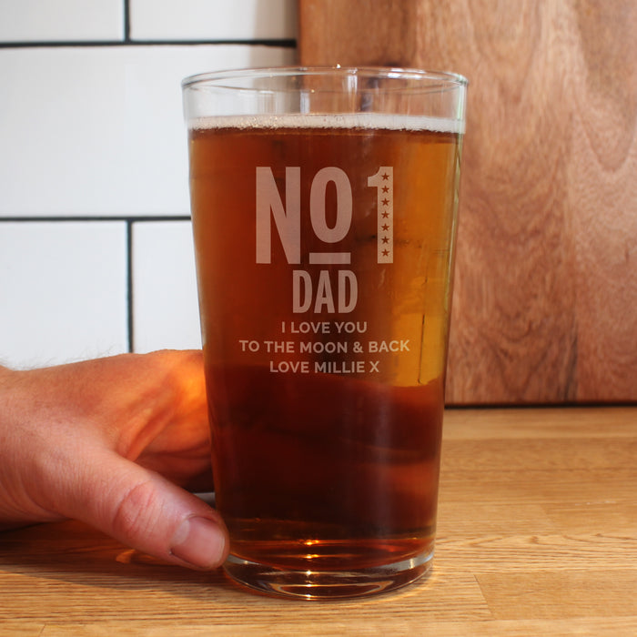 Personalised No. 1 Pint Glass - Gift For Dad - Daddy - Grandad - Son