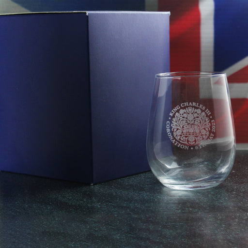 Engraved King Charles III Official Coronation Stemless Tumbler Glass