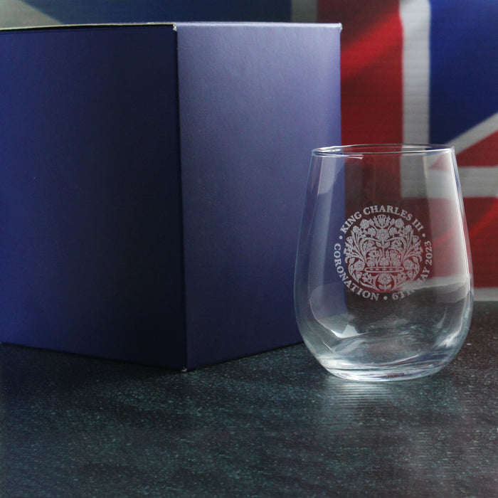 Engraved King Charles III Official Coronation Stemless Tumbler Glass