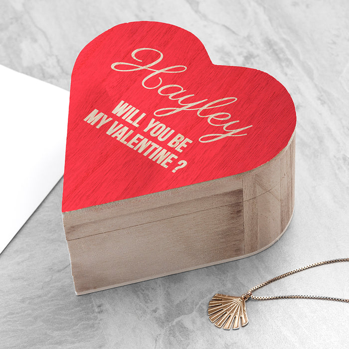 Personalised Will You Be My Valentine Wooden Heart Trinket Box