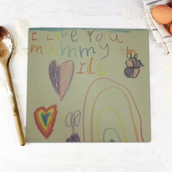 Personalised Childrens Drawing Photo Upload Glass Chopping Board
