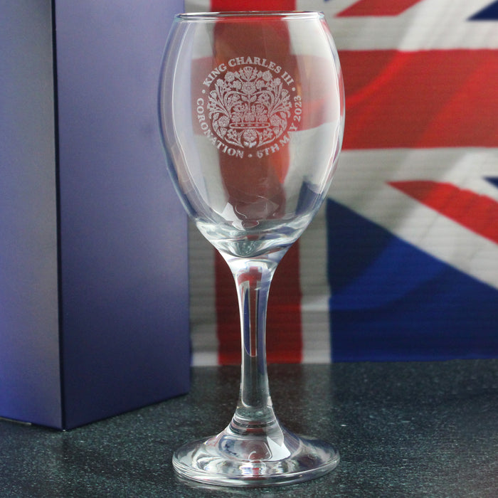 Engraved King Charles III Official Coronation Logo Wine Glass