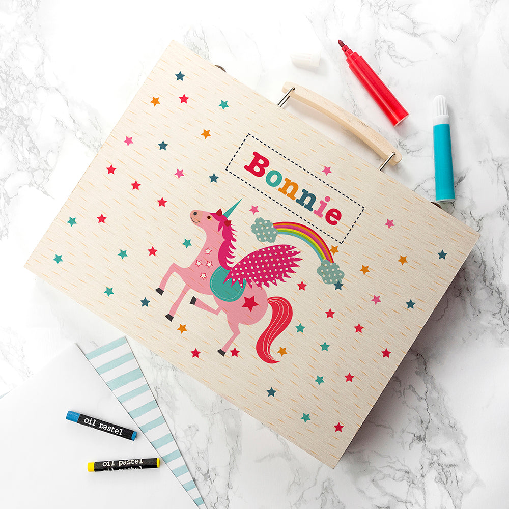 Personalised Wooden Art Colouring Box Set - Unicorn
