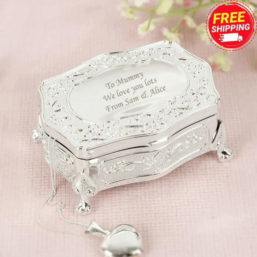 Personalised Silver Finish Small Antique Trinket Box