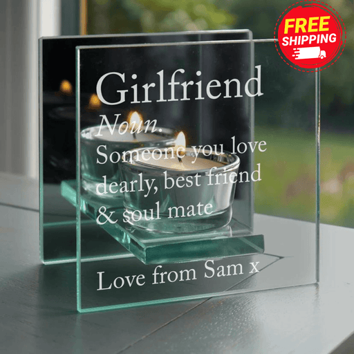 Personalised Definition Mirrored Glass Tea Light Candle Holder
