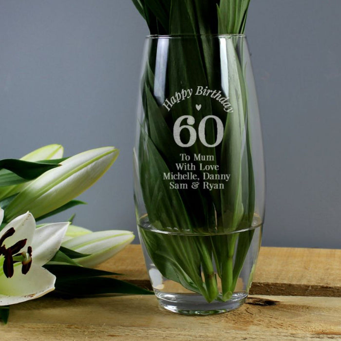 Happy 60th Birthday Glass Vase - Engraved