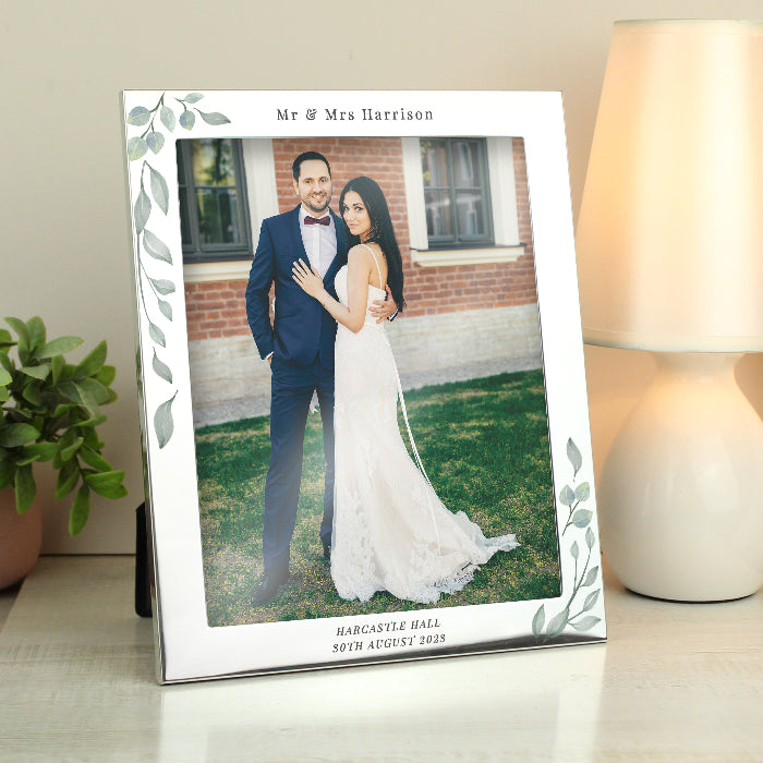 Personalised Botanical Wedding Silver Photo Frame - 10x8