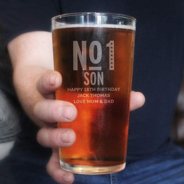 Personalised No. 1 Pint Glass - Gift For Dad - Daddy - Grandad - Son